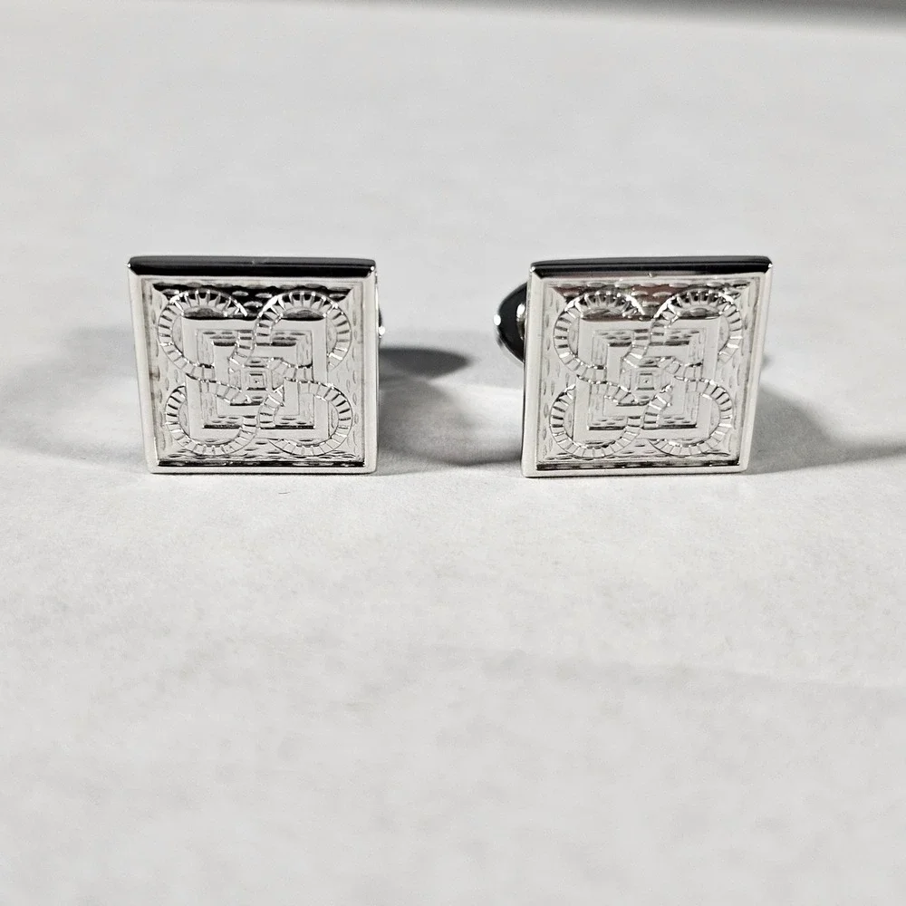 Jan Leslie Cufflinks Mens OS Silver Sterling 925 Square Geometric Celtic Knot